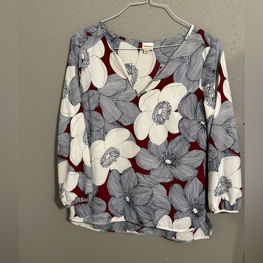 Merona Blue and White Floral Blouse